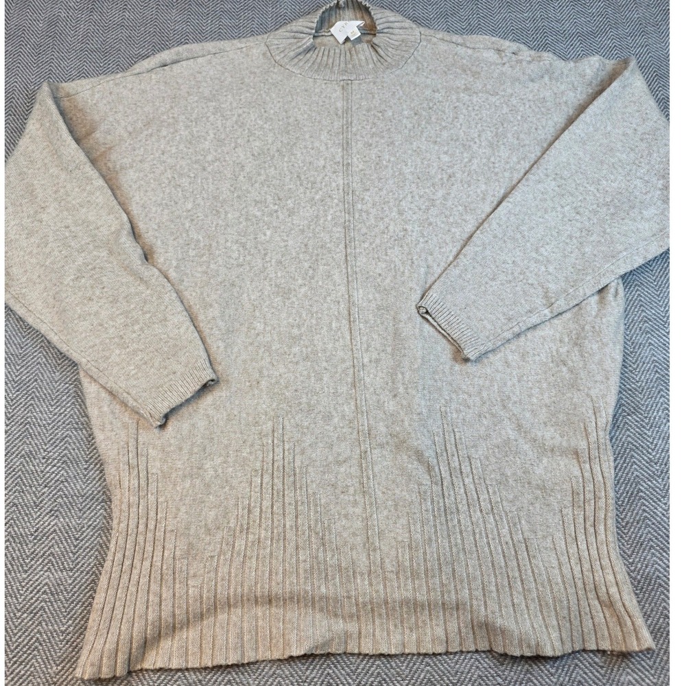 Cyrus Oatmeal Heather Mock Neck Oversized Ribbed Knit Sweater C702326H Medium